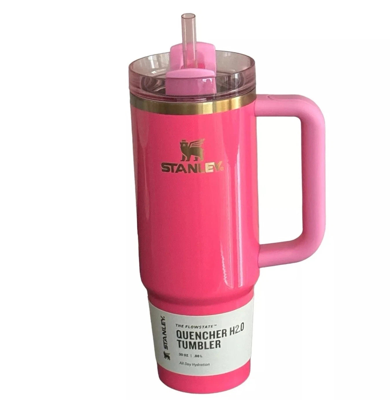 Stanley Pink Parade Quencher Tumbler 30oz (2024 Limited Edition) FlowState Gold Accent - Insulated Travel Cup